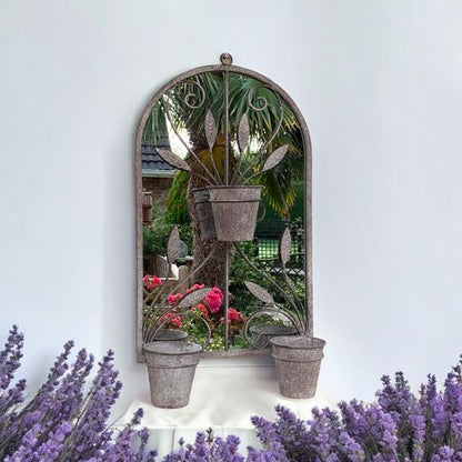 Antique Finish 80CM Wall Mirror with Triple Planter Holders and Pots - plants - express.com
