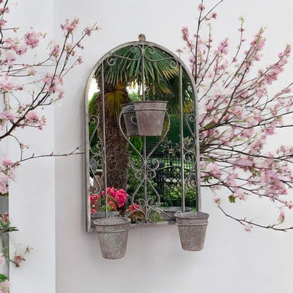 Antique Finish 80CM Wall Mirror with Triple Planter Holders - Chic Decor! - plants - express.com