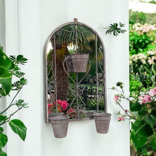 Antique Finish 80CM Wall Mirror with Triple Planter Holders - Chic Decor! - plants - express.com