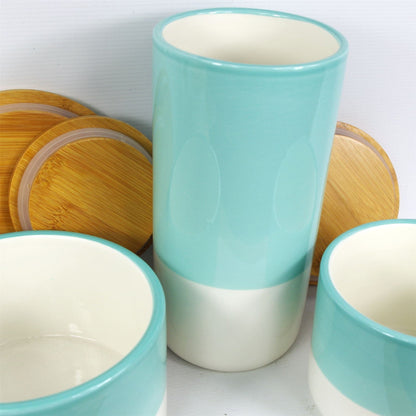 Aqua Green Ceramic Canister Set – Stylish Storage with Bamboo Lids - plants - express.com