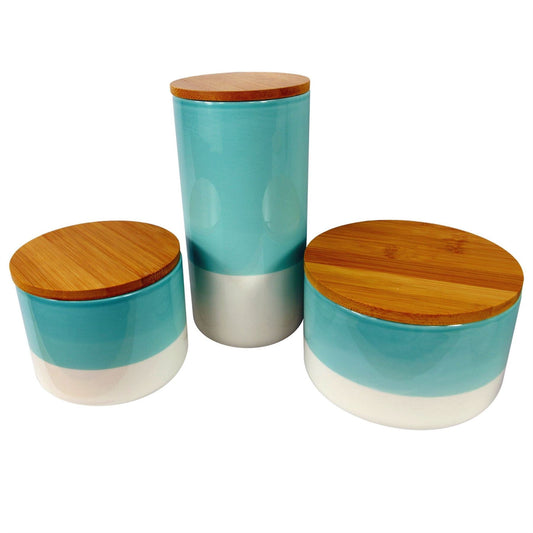 Aqua Green Ceramic Canister Set – Stylish Storage with Bamboo Lids - plants - express.com