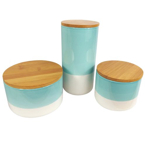 Aqua Green Ceramic Canister Set with Bamboo Lids – Stylish Kitchen Storage - plants - express.com