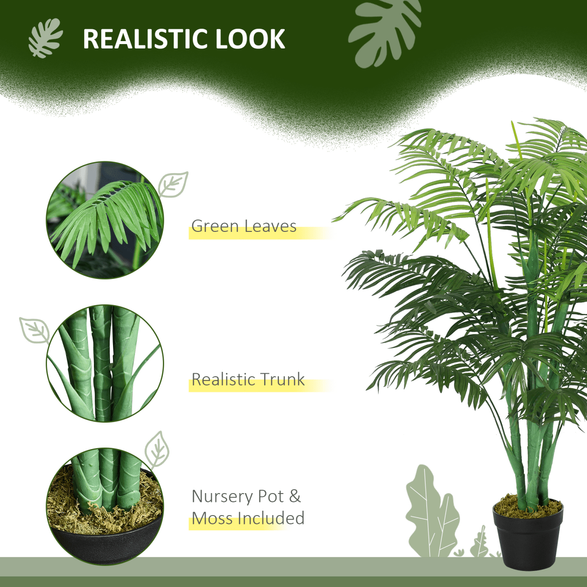 Artificial Palm Tree 18 Leaves with Nursery Pot, Fake Tropical Tree 125cm - plants - express.com
