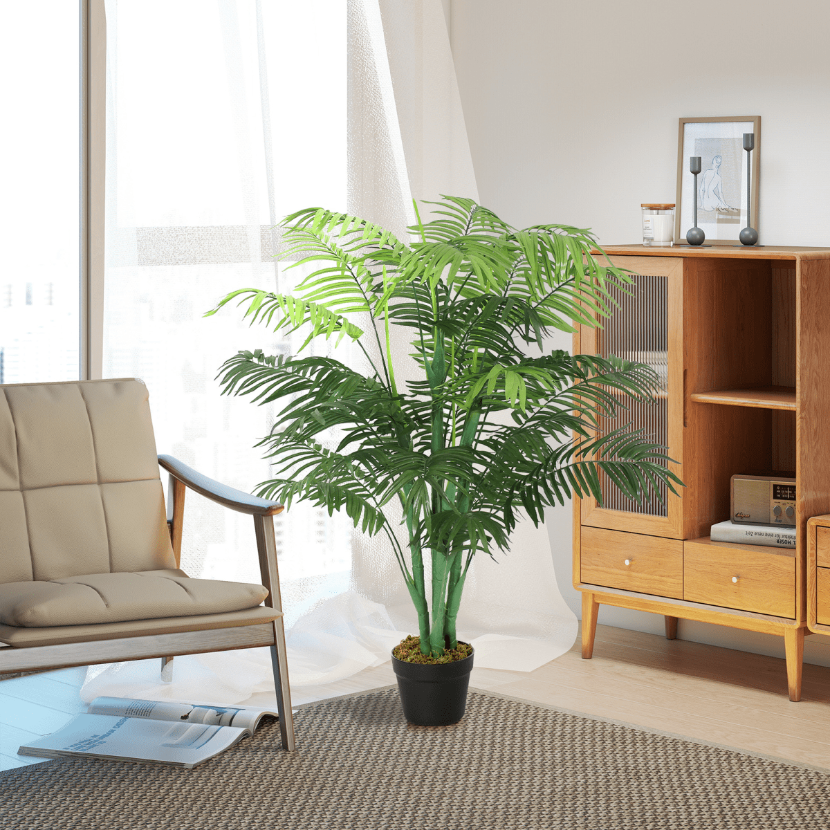 Artificial Palm Tree 18 Leaves with Nursery Pot, Fake Tropical Tree 125cm - plants - express.com