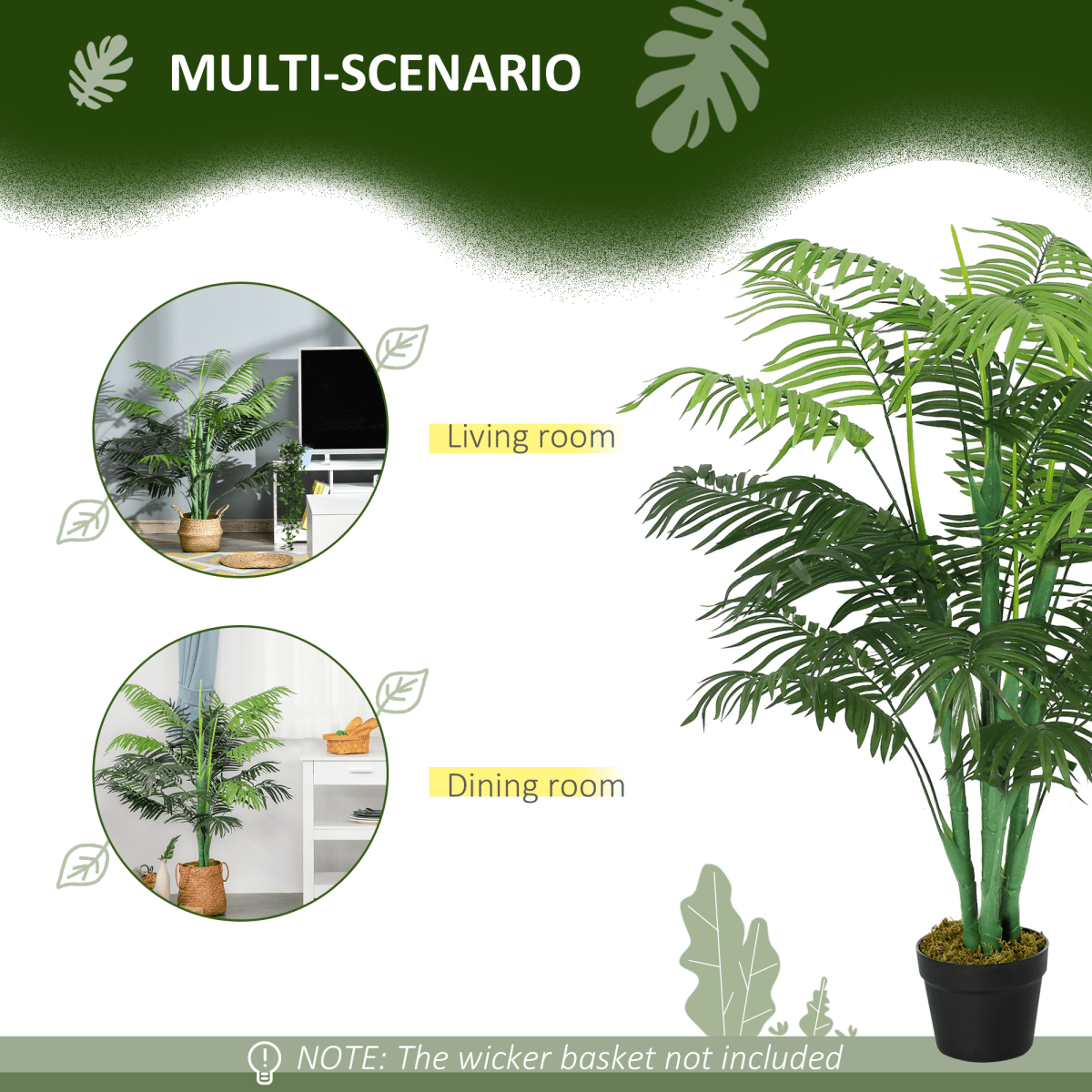 Artificial Palm Tree 18 Leaves with Nursery Pot, Fake Tropical Tree 125cm - plants - express.com