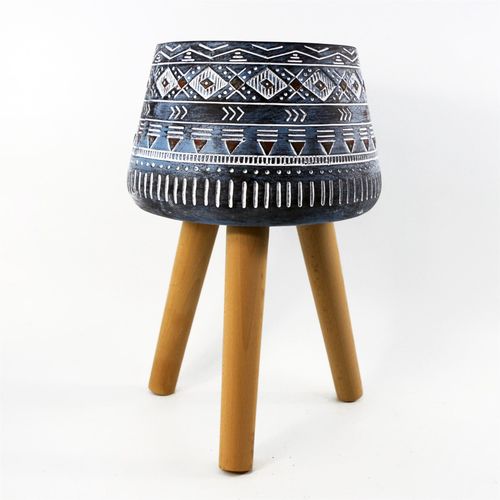 Aztec Blue Large Fiberglass Composite Planter - Rustic Charm for Indoor & Outdoor - plants - express.com