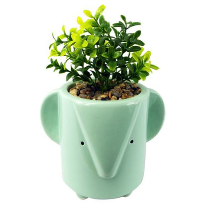 Charming 20cm Blue Elephant Planter with Lush Artificial Foliage - plants - express.com