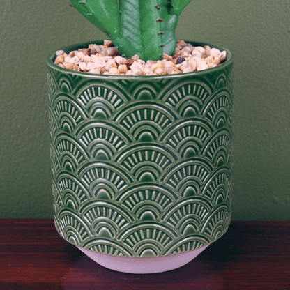 Chic 23cm Faux Cactus in Elegant Green Ceramic Planter - No Maintenance Needed! - plants - express.com