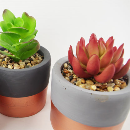 Chic 3 - Piece Stoneware Planter Set with Elegant Copper Bands & Faux Succulents - plants - express.com
