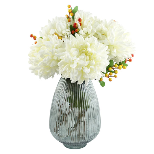 Chic 50cm Grey Glass Vase with Lush Artificial Chrysanthemum Arrangements - plants - express.com