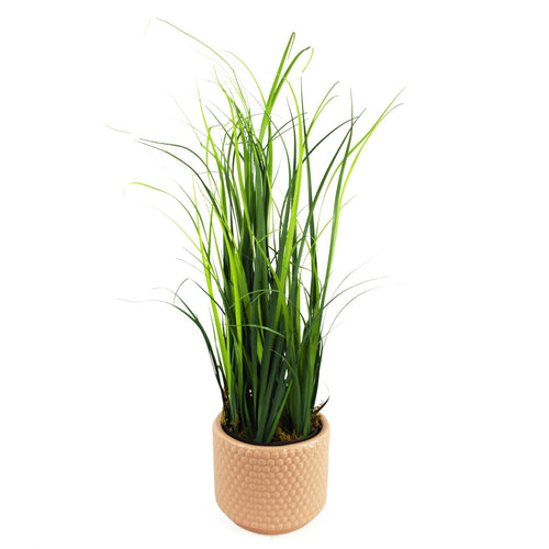 Chic 60cm Artificial Onion Grass with Dusty Pink Ceramic Planter Set - plants - express.com