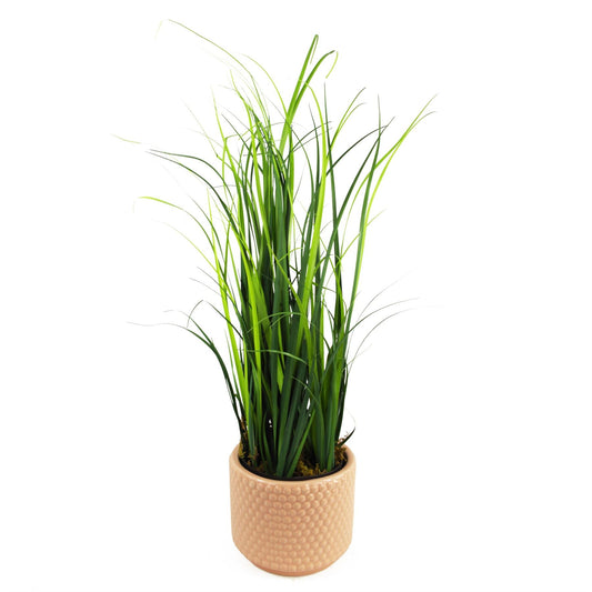 Chic 60cm Artificial Onion Grass with Dusty Pink Ceramic Planter Set - plants - express.com