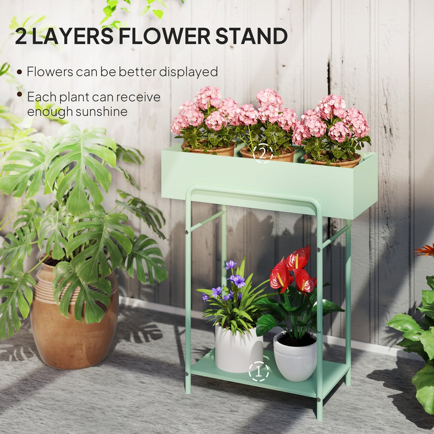 Chic Two - Tier Green Metal Plant Stand - Stylish & Functional Display Solution - plants - express.com