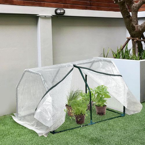 Compact White Mini Greenhouse: Durable PVC Cover & Steel Frame for Small Gardens - plants - express.com