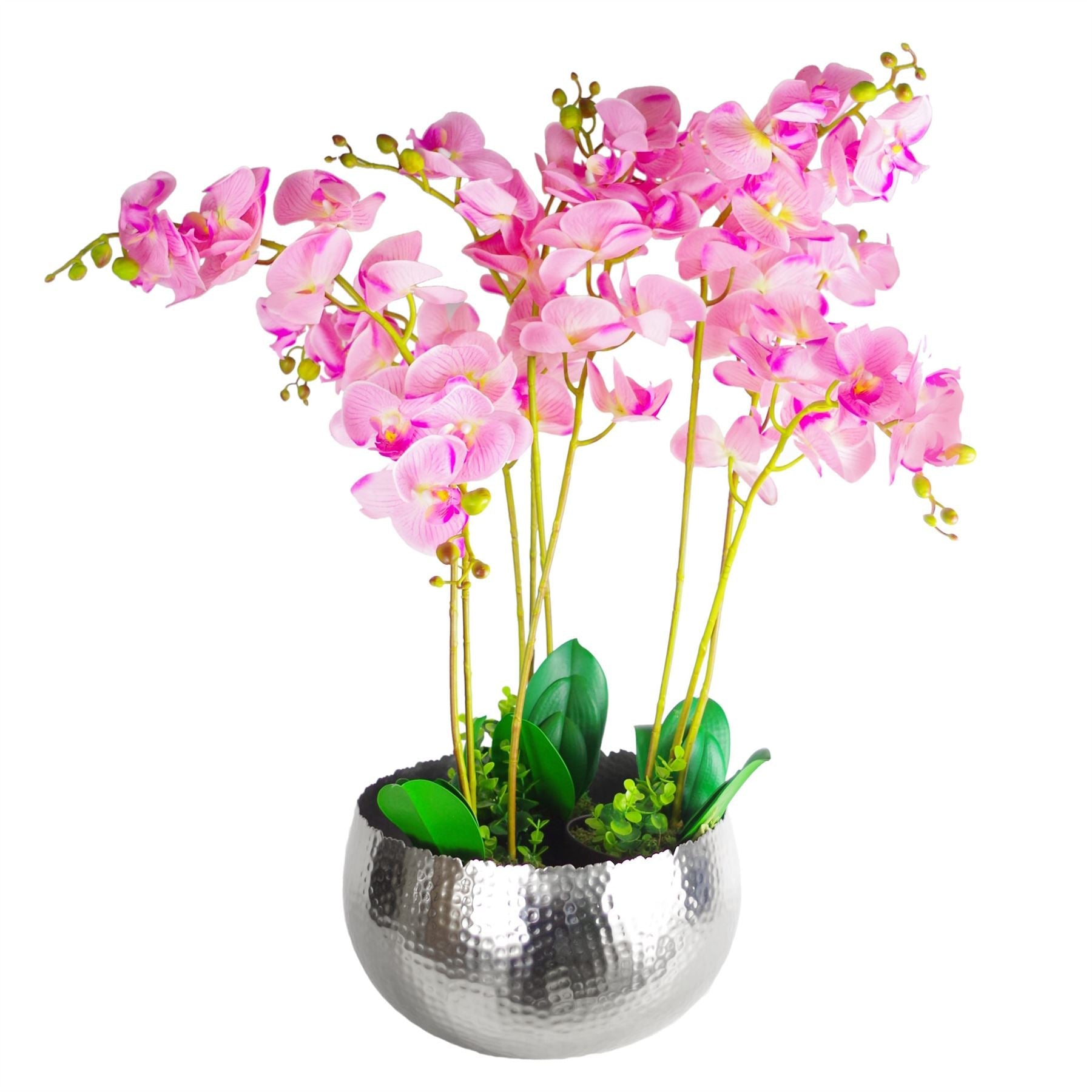 Curvy Edge Hammered Silver Large Metal Planter Bowl - 32x20cm Unique Design - plants - express.com