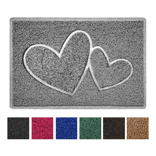 "Double Heart" Embossed Loofah Textured Spaghetti Doormat - plants - express.com