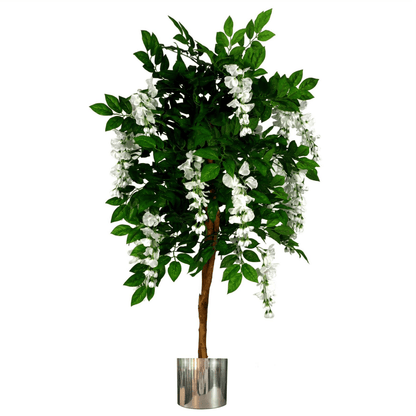 Elegant 130cm White Wisteria Tree in Premium Silver Planter - Luxurious Decor - plants - express.com