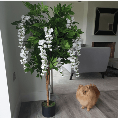 Elegant 130cm White Wisteria Tree - Premium Silk Flowers & Gold Metal Planter - plants - express.com
