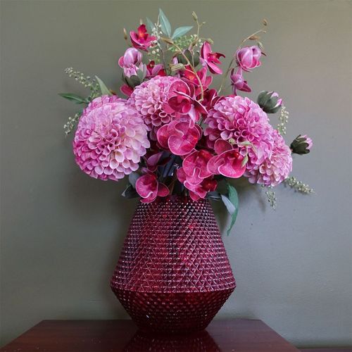 Elegant 23cm Pink Diamond - Embossed Glass Vase - Perfect for Floral Displays! - plants - express.com