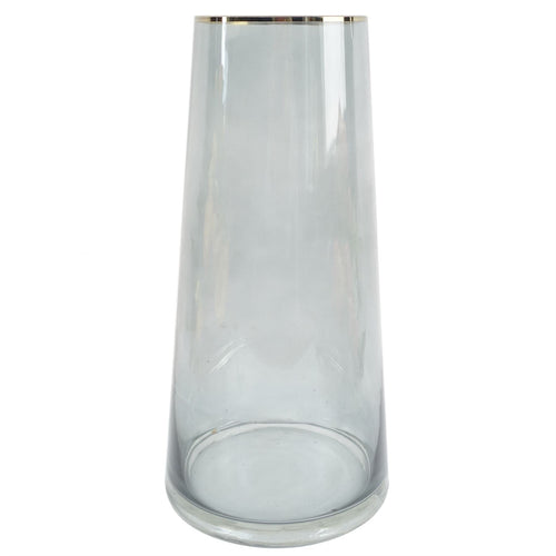 Elegant 28cm Gold Rim Smoke Grey Glass Vase – Perfect for Any Floral Display - plants - express.com