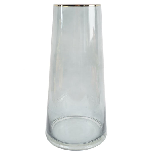 Elegant 28cm Gold Rim Smoke Grey Glass Vase – Perfect for Any Floral Display - plants - express.com