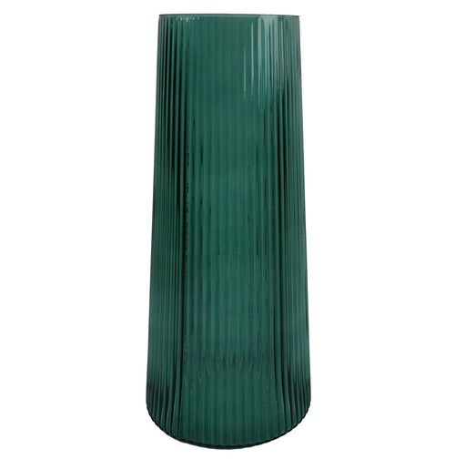 Elegant 28cm Green Ridged Glass Vase for Stunning Floral Displays - plants - express.com