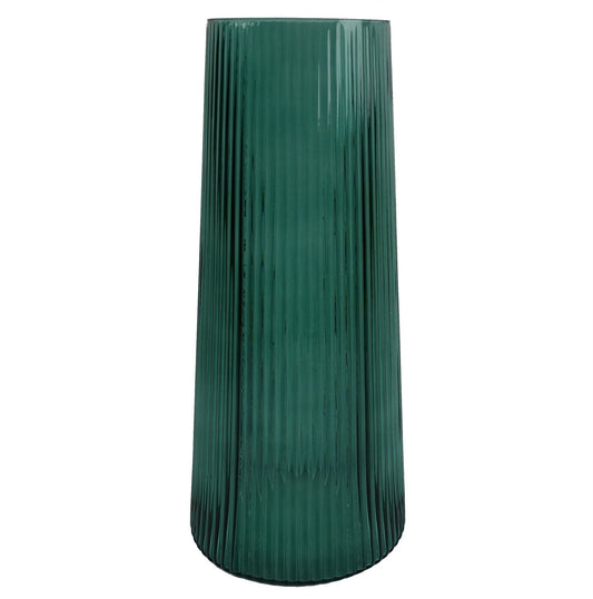 Elegant 28cm Green Ridged Glass Vase for Stunning Floral Displays - plants - express.com