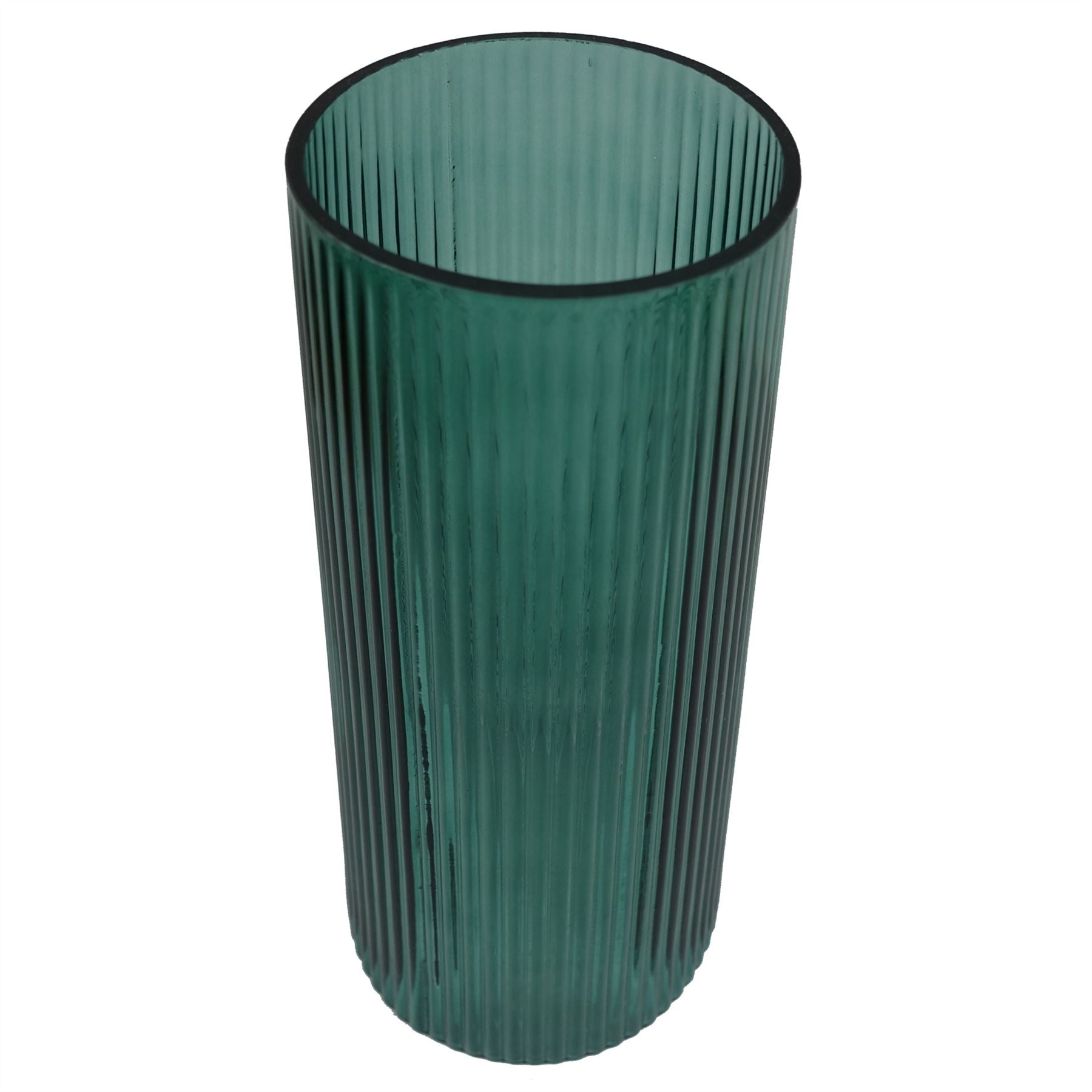 Elegant 28cm Green Ridged Glass Vase for Stunning Floral Displays - plants - express.com