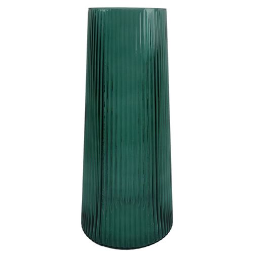 Elegant 28cm Hand - Finished Green Ridged Glass Vase for Stunning Floral Displays - plants - express.com