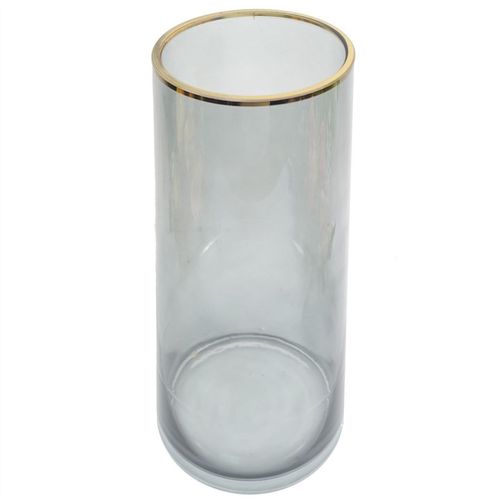 Elegant 28cm Smoke Grey Glass Vase with Luxurious Gold Rim - plants - express.com