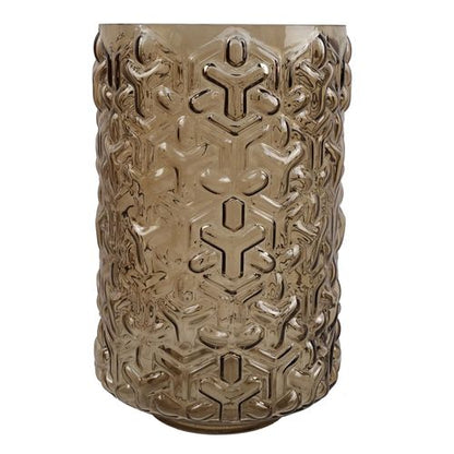 Elegant 29cm Embossed Chestnut Glass Vase with Gold Rim for Stunning Displays - plants - express.com