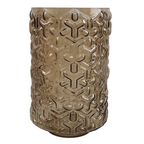 Elegant 29cm Embossed Chestnut Glass Vase with Gold Rim for Stunning Displays - plants - express.com