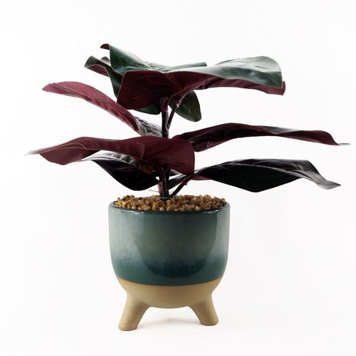 Elegant 35cm Artificial Ficus in Teal Ceramic Planter - Low Maintenance Delight! - plants - express.com