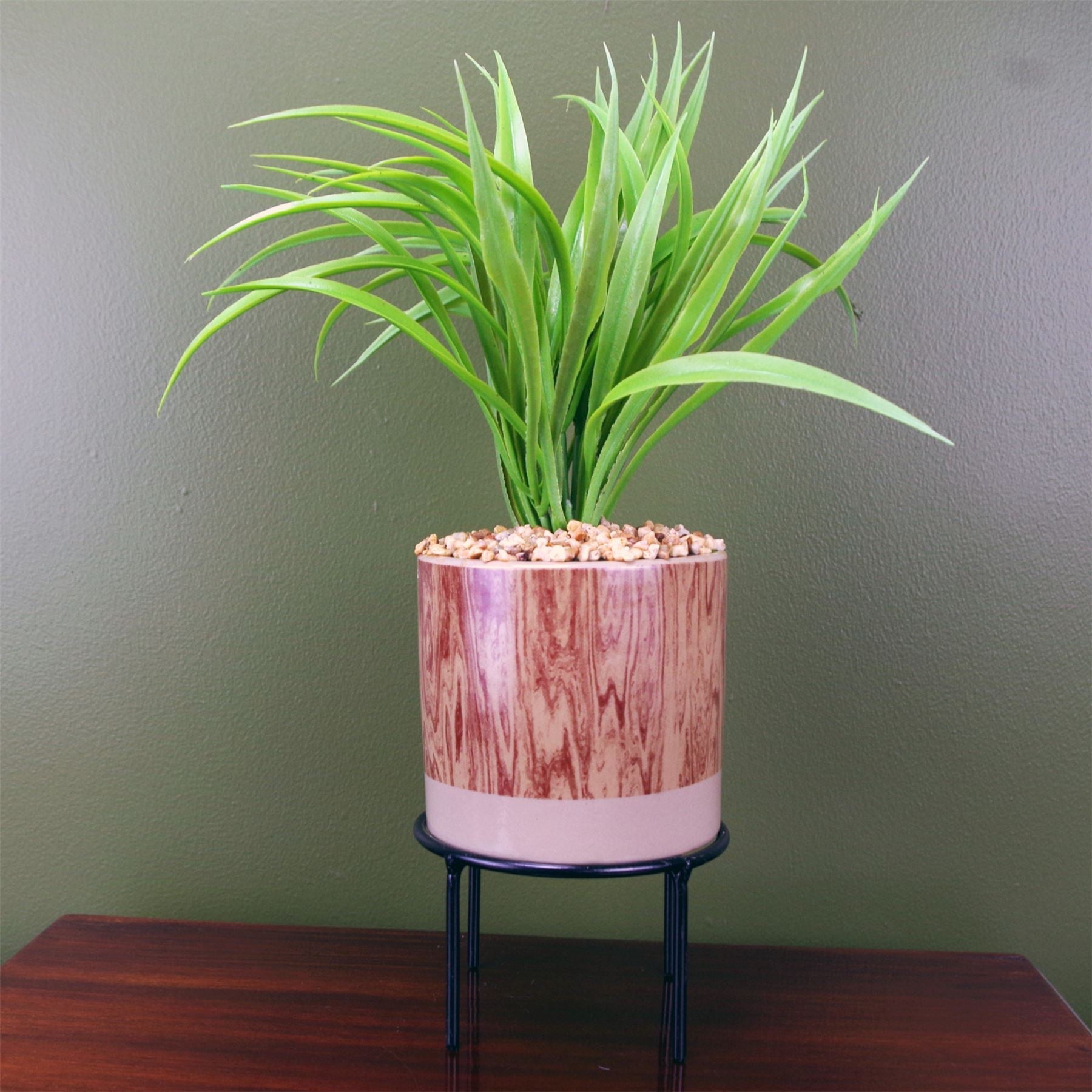 Elegant 35cm Artificial Grass Plant in Modern Ceramic Planter & Metal Stand - plants - express.com