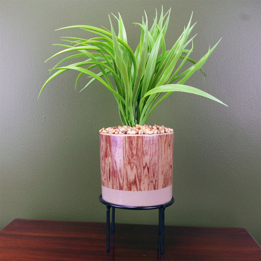 Elegant 35cm Artificial Grass Plant in Modern Ceramic Planter & Metal Stand - plants - express.com