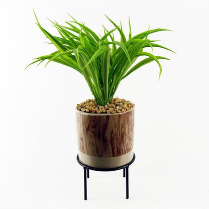 Elegant 35cm Faux Grass in Ceramic Planter with Stylish Metal Stand - plants - express.com