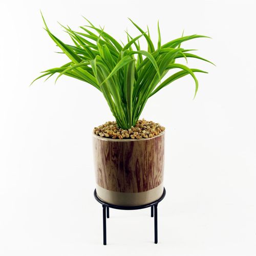 Elegant 35cm Faux Grass in Ceramic Planter with Stylish Metal Stand - plants - express.com