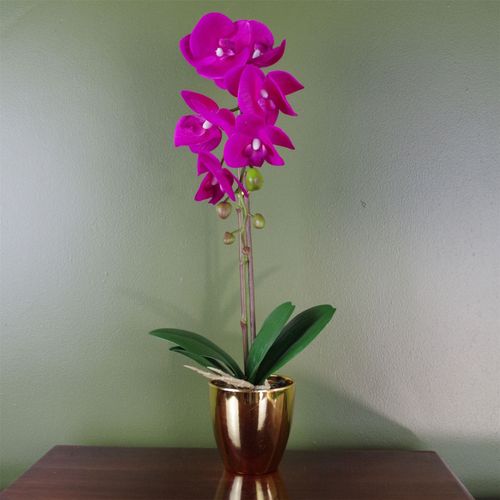Elegant 46cm Dark Pink & Gold Artificial Orchid with Real Touch Leaves - plants - express.com