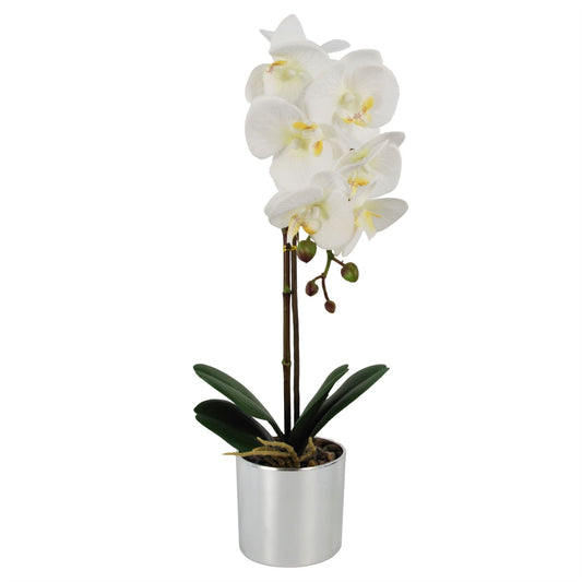 Elegant 46cm White Artificial Orchid in Silver Pot - Realistic Touch Beauty - plants - express.com