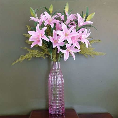 Elegant 49cm Tall Pink Square Glass Vase - Perfect for Any Floral Arrangement! - plants - express.com