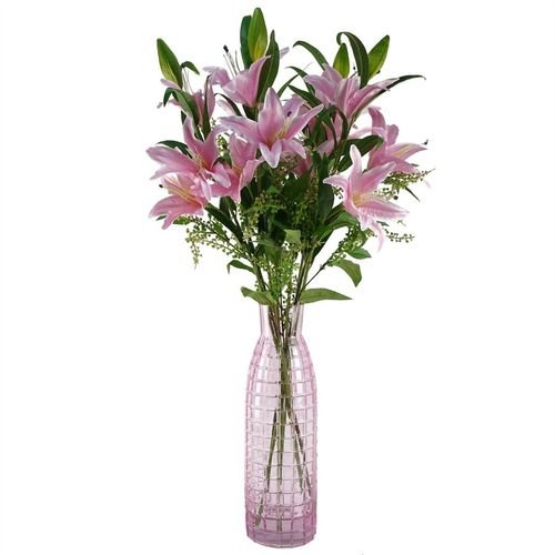 Elegant 49cm Tall Pink Square Glass Vase - Perfect for Any Floral Arrangement! - plants - express.com