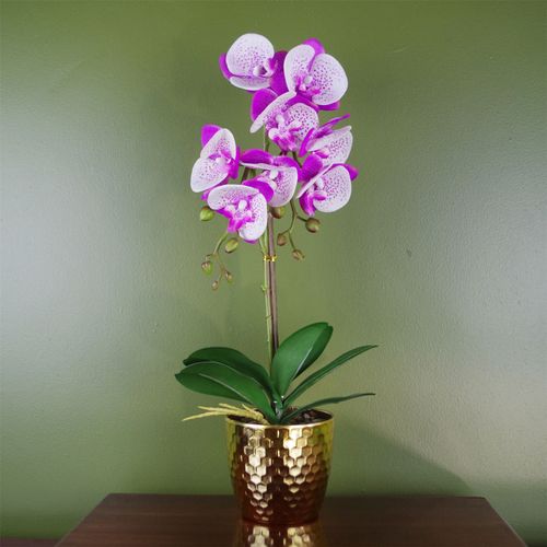 Elegant 50cm Artificial Phalaenopsis Orchid in Luxurious Gold Pot - plants - express.com