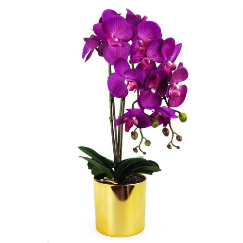 Elegant 52cm Purple & Gold Artificial Orchid - Real Touch Blooming Beauty - plants - express.com