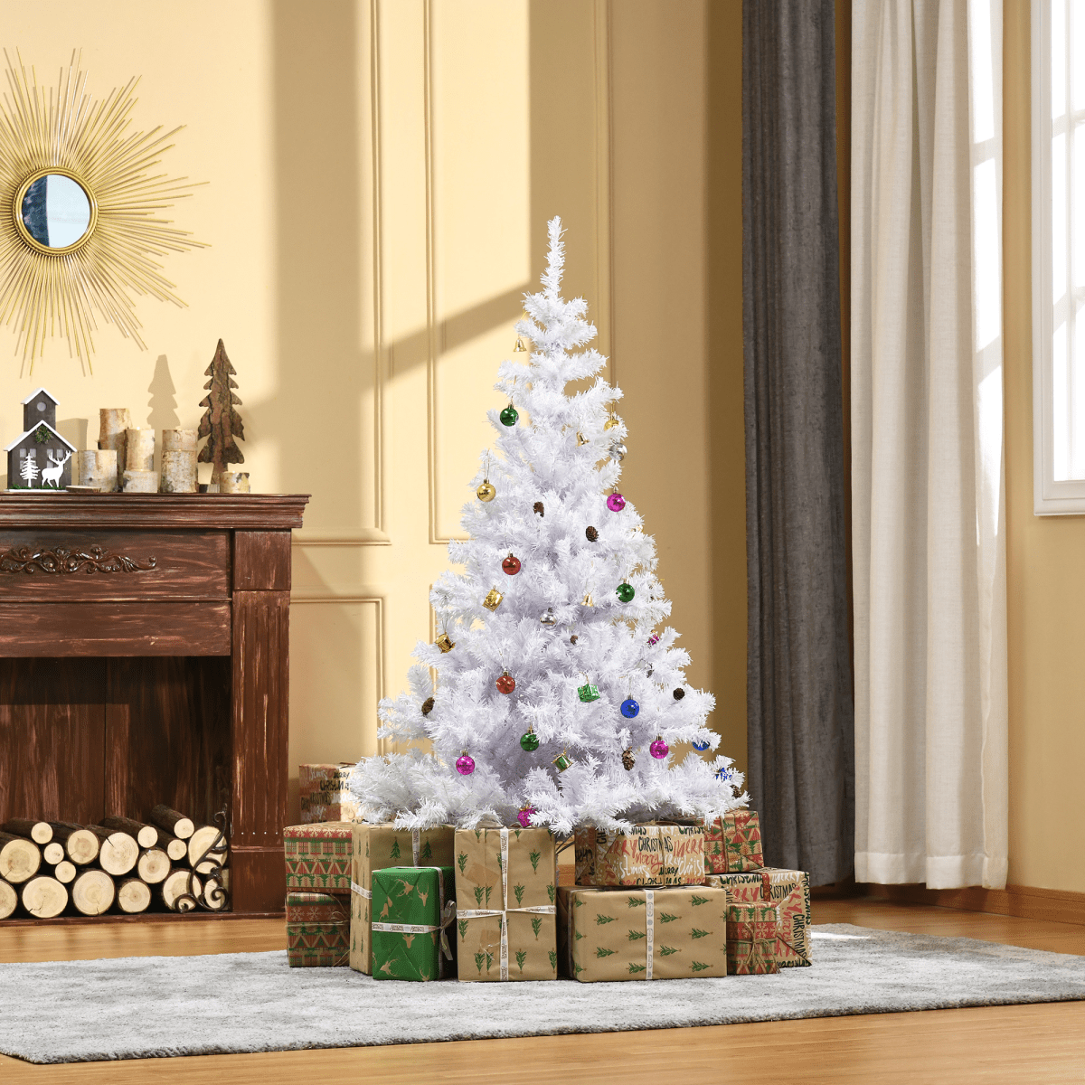Elegant 5ft White Snow Artificial Christmas Tree with Metal Stand & Decor - plants - express.com