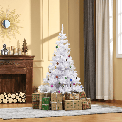 Elegant 5ft White Snow Artificial Christmas Tree with Metal Stand & Decor - plants - express.com
