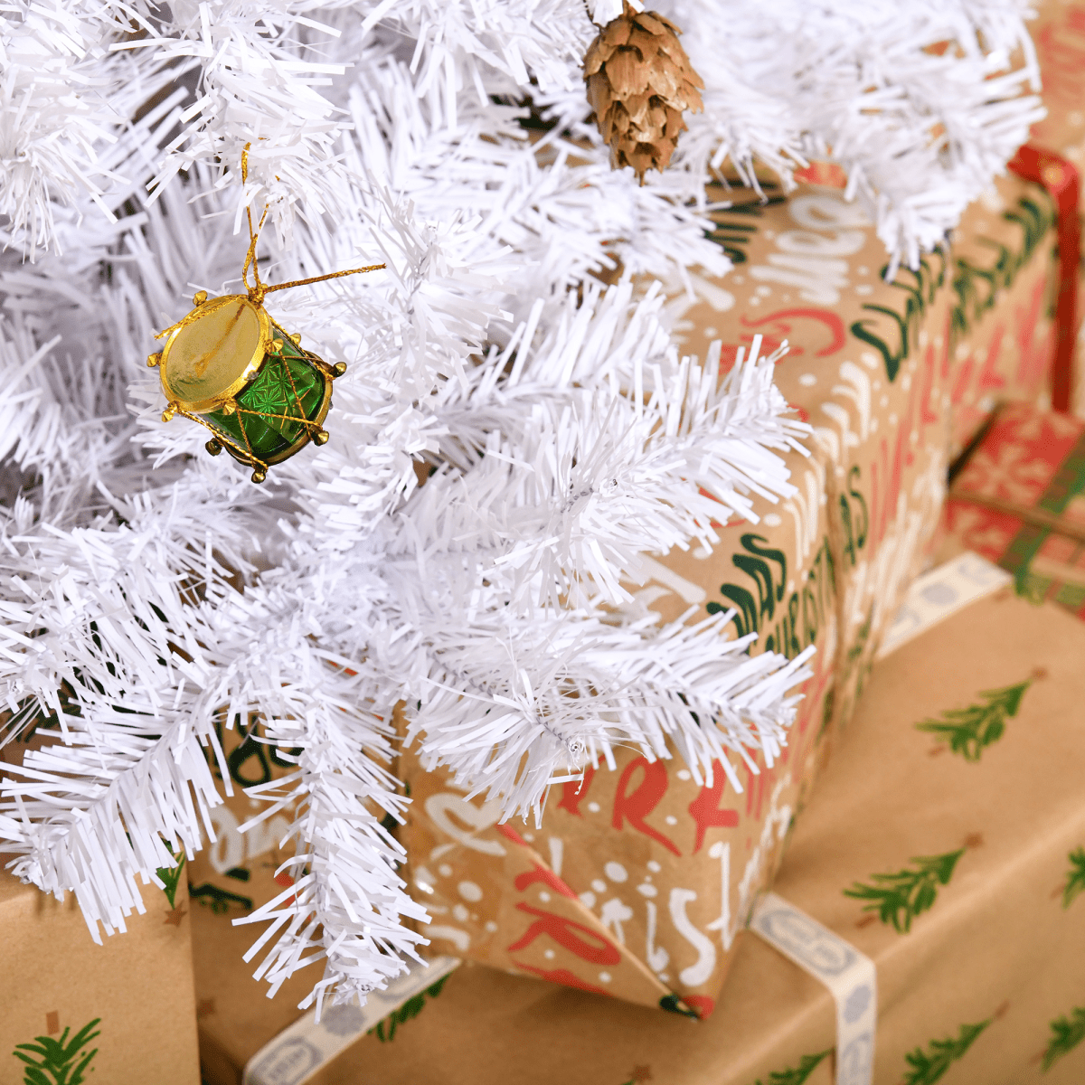 Elegant 5ft White Snow Artificial Christmas Tree with Metal Stand & Decor - plants - express.com