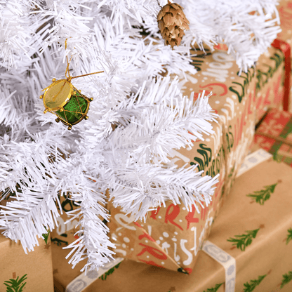 Elegant 5ft White Snow Artificial Christmas Tree with Metal Stand & Decor - plants - express.com