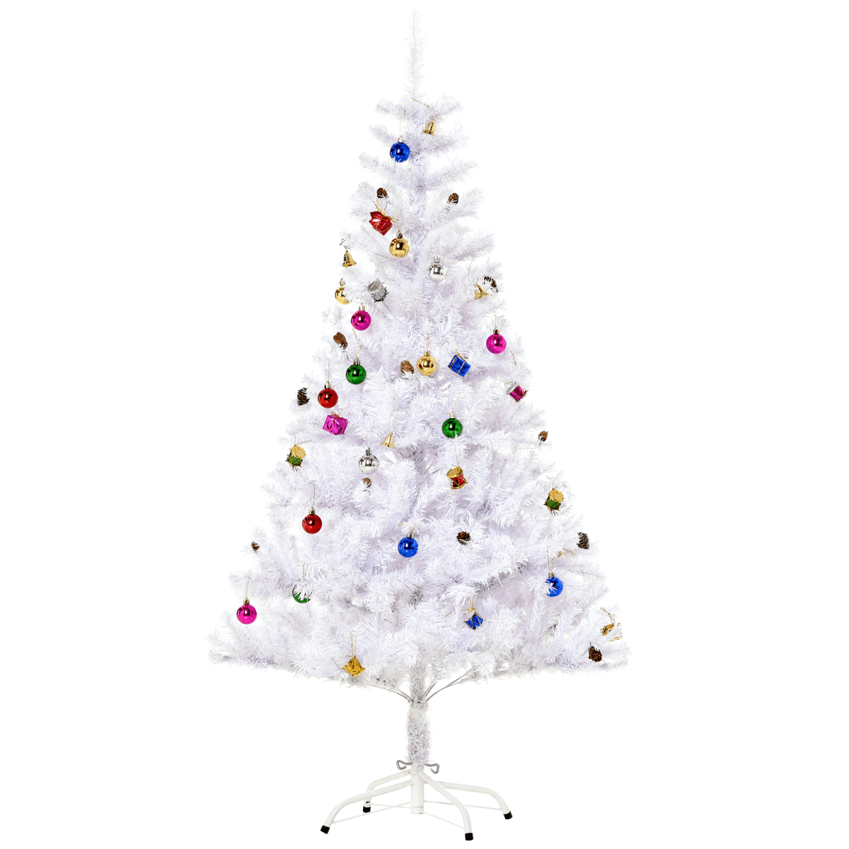 Elegant 5ft White Snow Artificial Christmas Tree with Metal Stand & Decor - plants - express.com