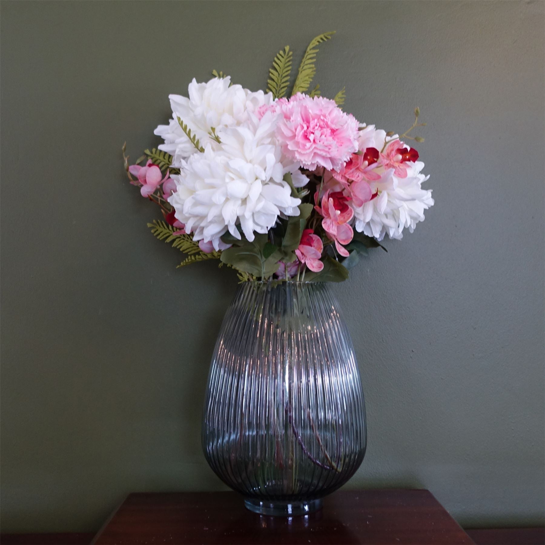 Elegant 60cm Artificial Chrysanthemum & Orchid Arrangement with Glass Vase - plants - express.com