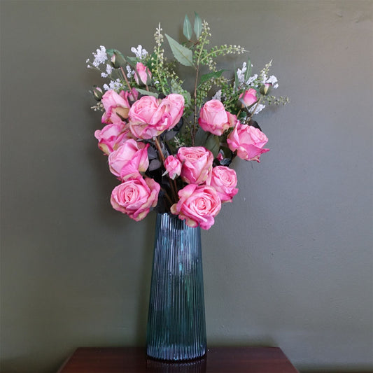 Elegant 60cm Pink Rose & Gypsophilia Floral Set with Glass Vase - Stunning Display! - plants - express.com